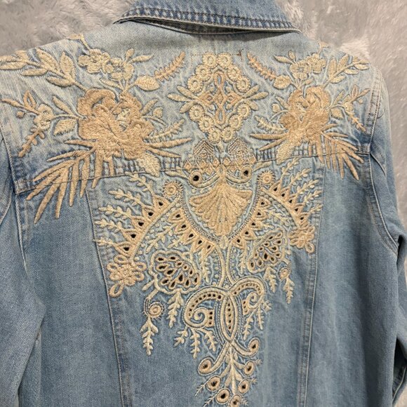 Johnny Was Jacket Womens XS Blue Embroidered Iva Denim Jacket Long Sleeve - Picture 6 of 11
